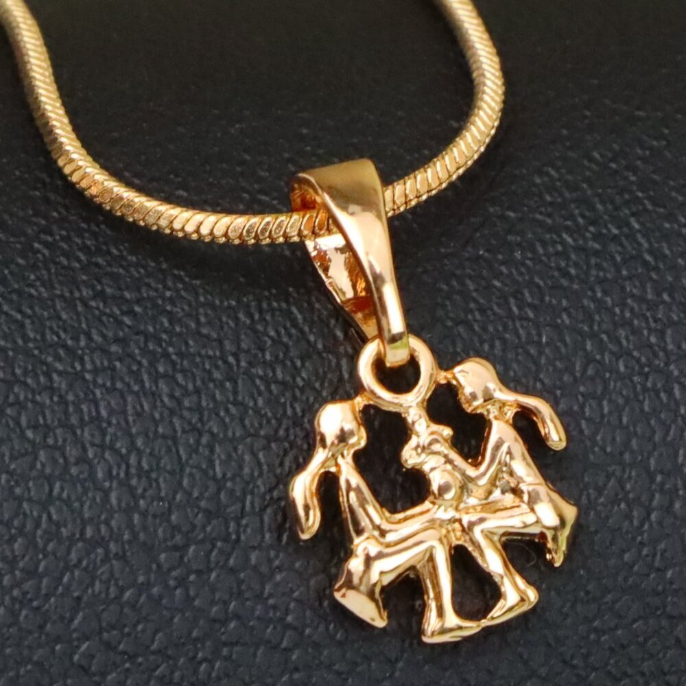 "Rose Gold Gemini Pendant in Gold Plated Brass Zodiac Charm, XPPT1464